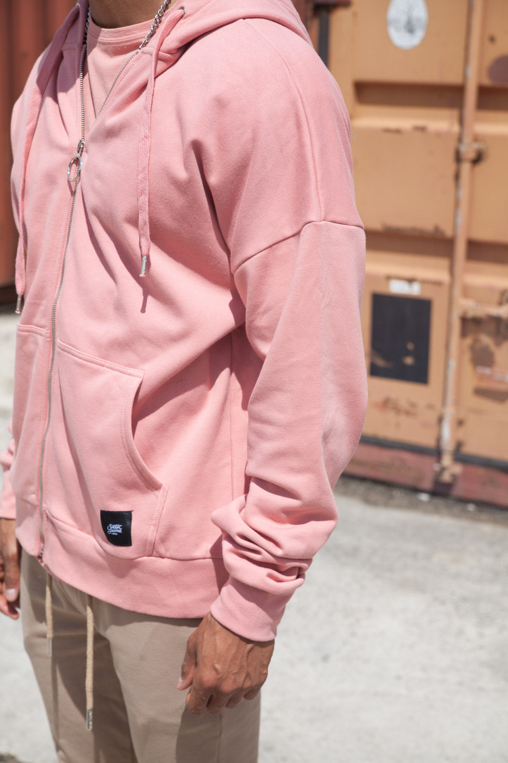 Sixth June - Sweat capuche zip épaules tombantes rose foncé