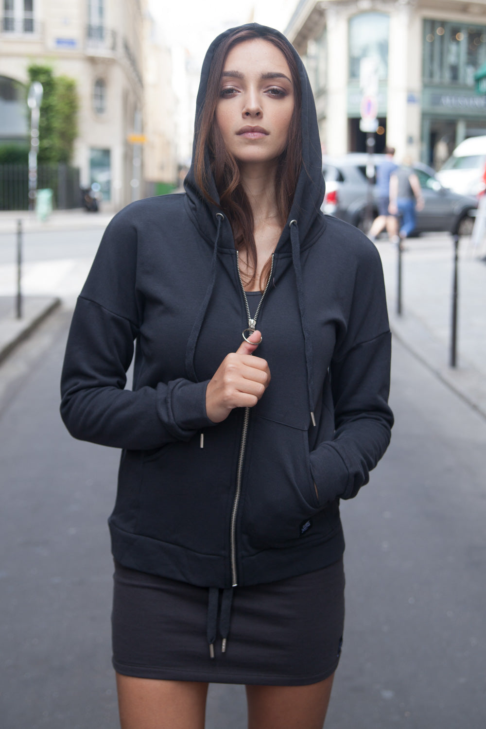 Sixth June - Sweat capuche classique zippé gris foncé