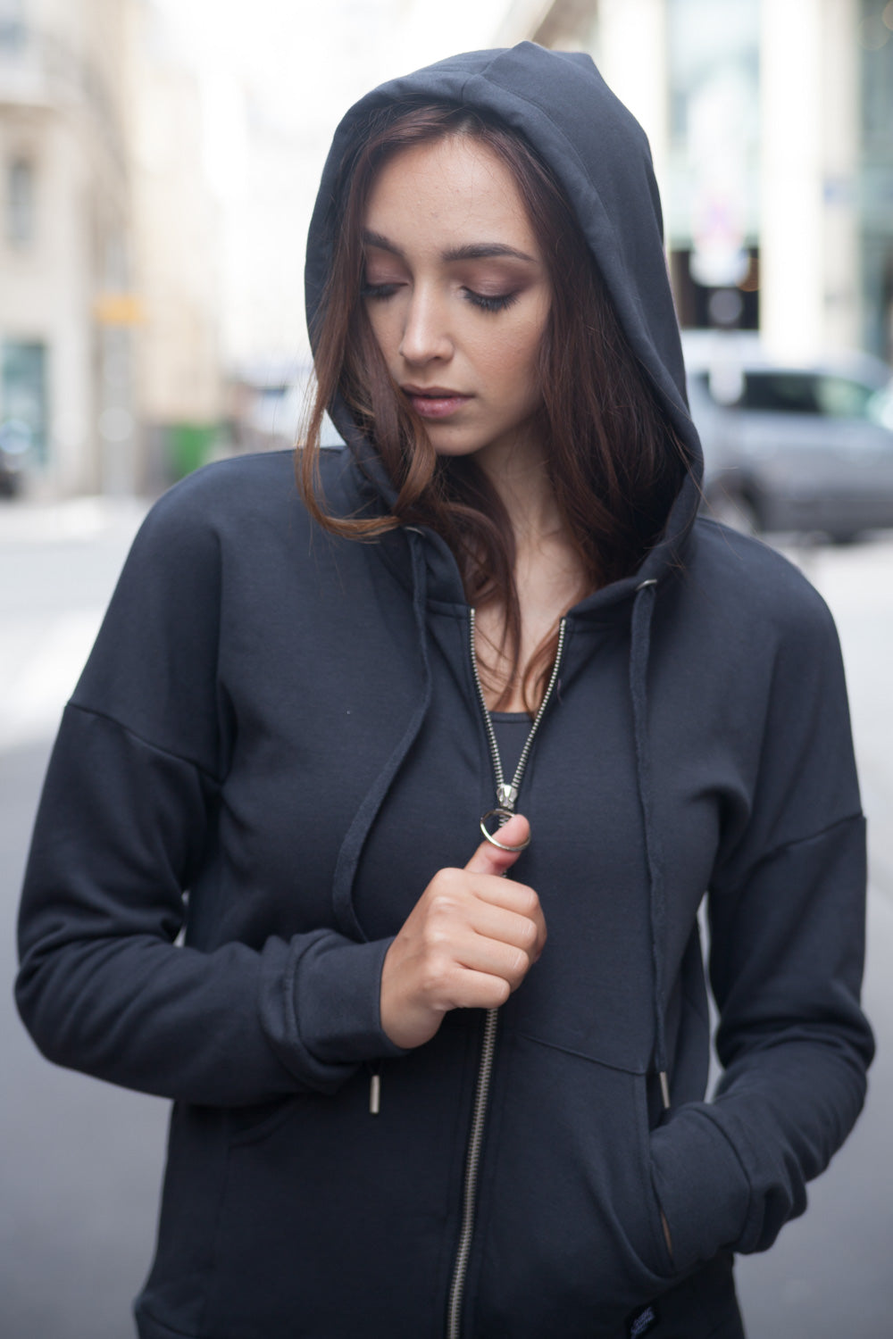 Sixth June - Sweat capuche classique zippé gris foncé