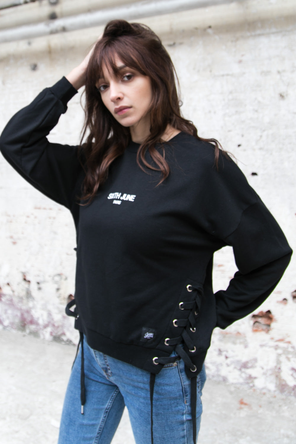 Sixth June - Sweat capuche lacage côté logo noir