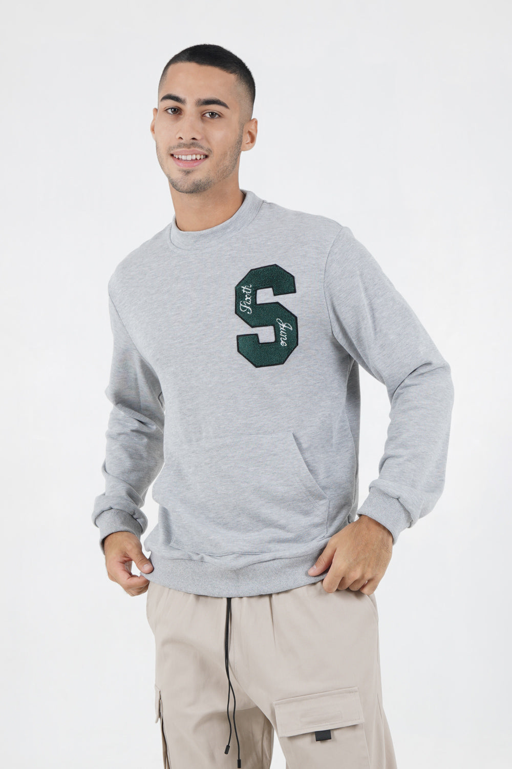 Sixth June - Sweat logo patch université Gris