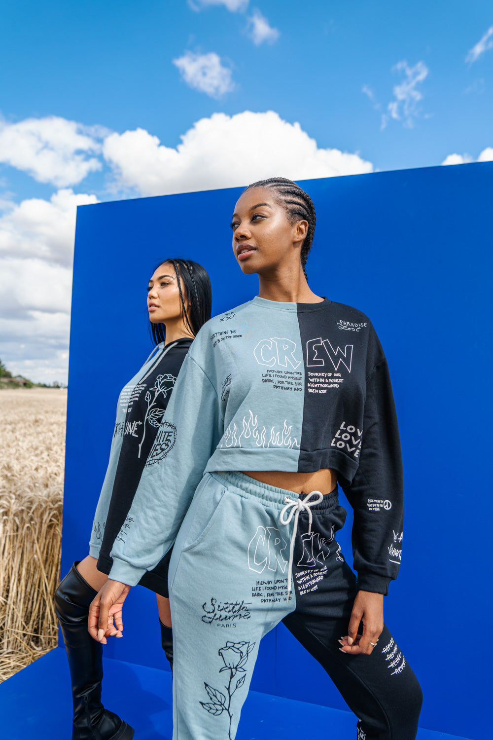 Sixth June - Sweat court Crew bicolore Bleu