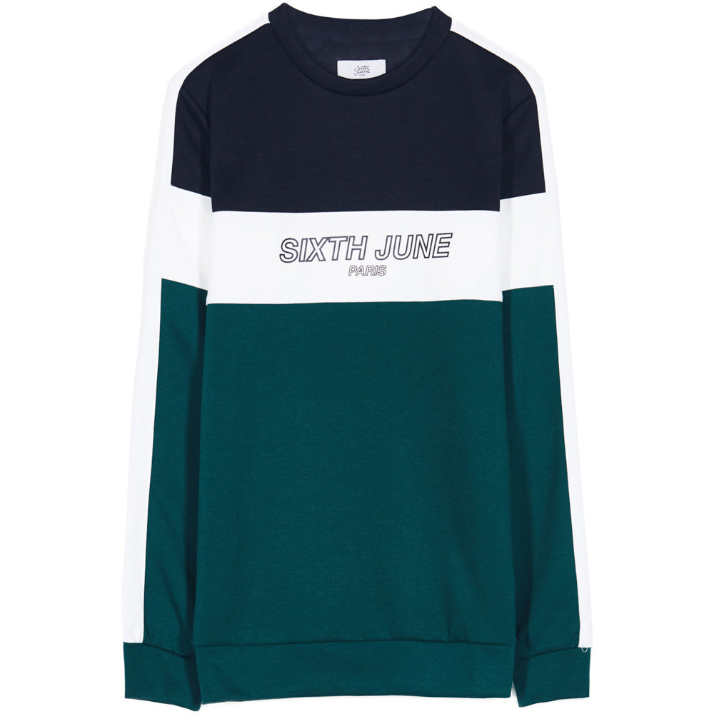 Sixth June - Sweat tricolore logo vert noir blanc