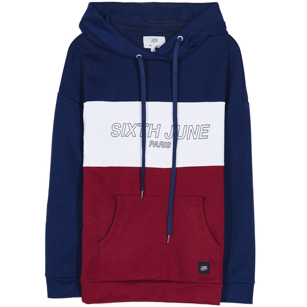 Sixth June - Sweat capuche tricolore texte rouge bleu blanc