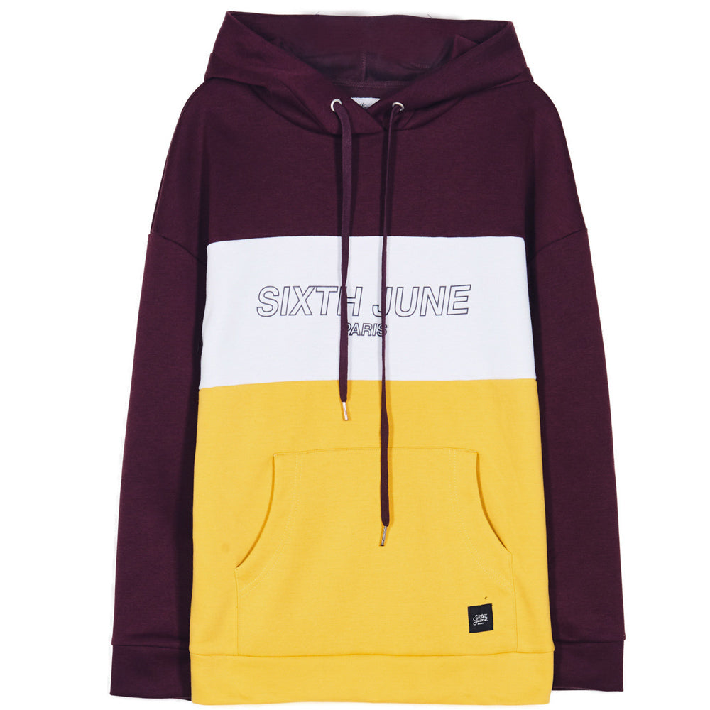 Sixth June - Sweat capuche tricolore texte jaune violet blanc