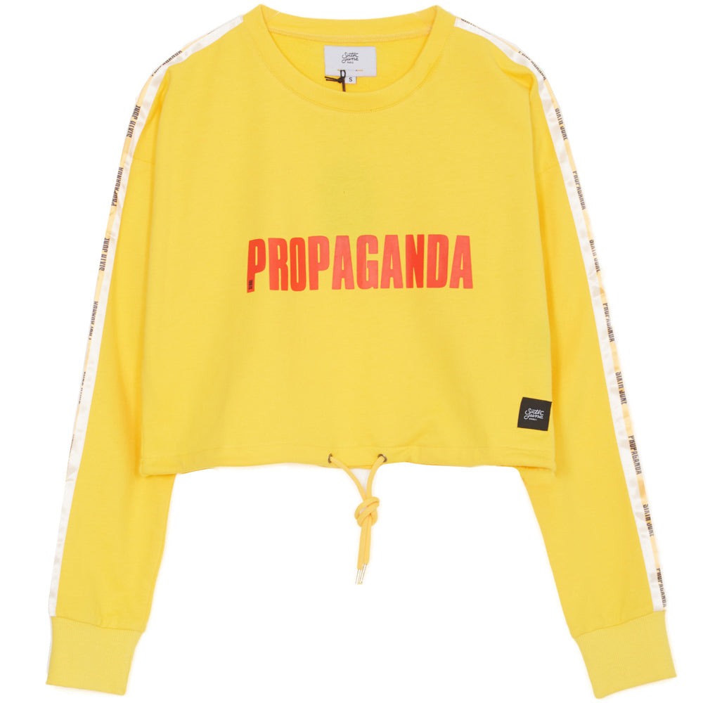 Sixth June - Sweat crop top bandes Propaganda jaune