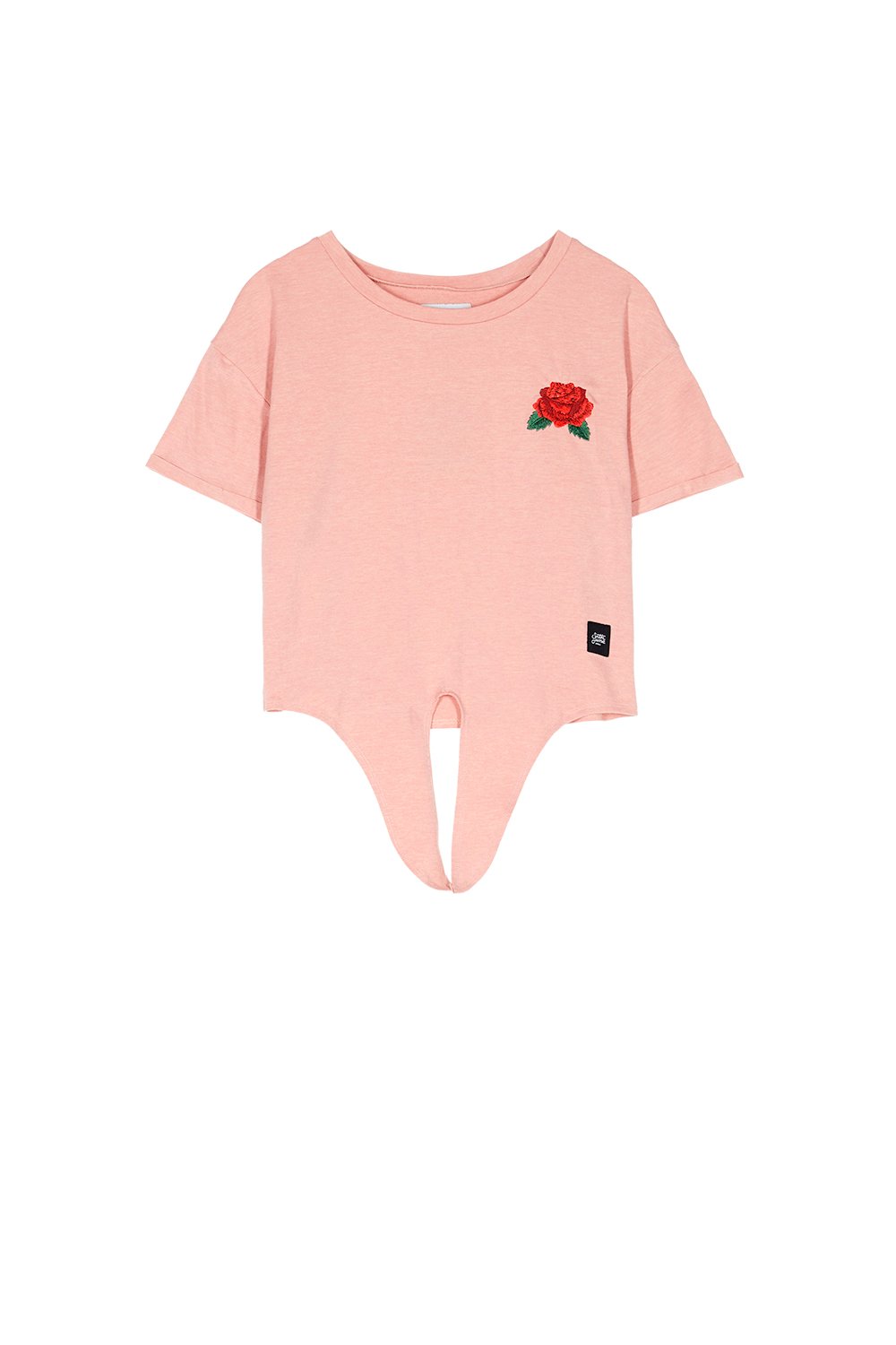 Rosafarbenes T-Shirt mit Brustaufnäher zum Binden
