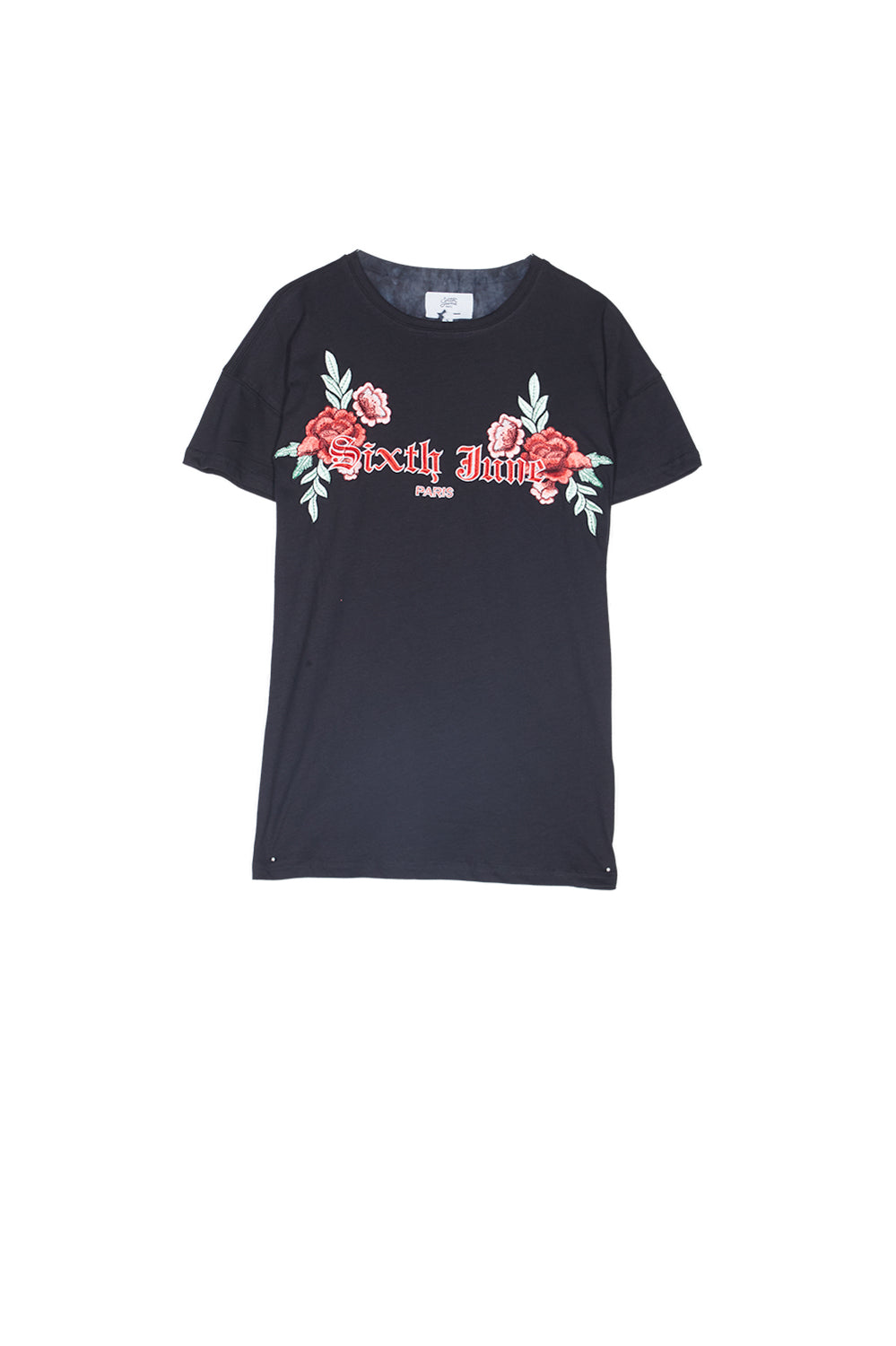Sixth June - T-shirt imprimé broderies fleurs noir