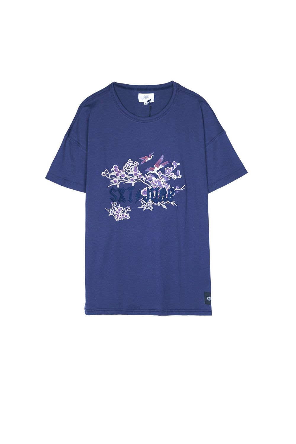 Sixth June - T-shirt brodé fleuri bleu foncé