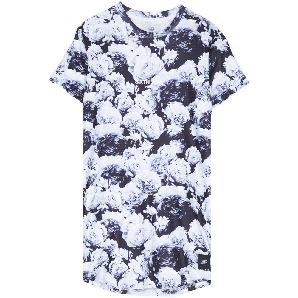 Sixth June - T-shirt roses satin blanc noir