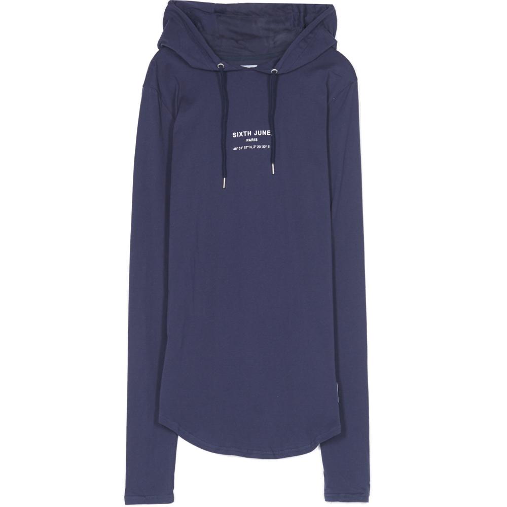 Long Sleeves Gps Hood T-Shirt Blue