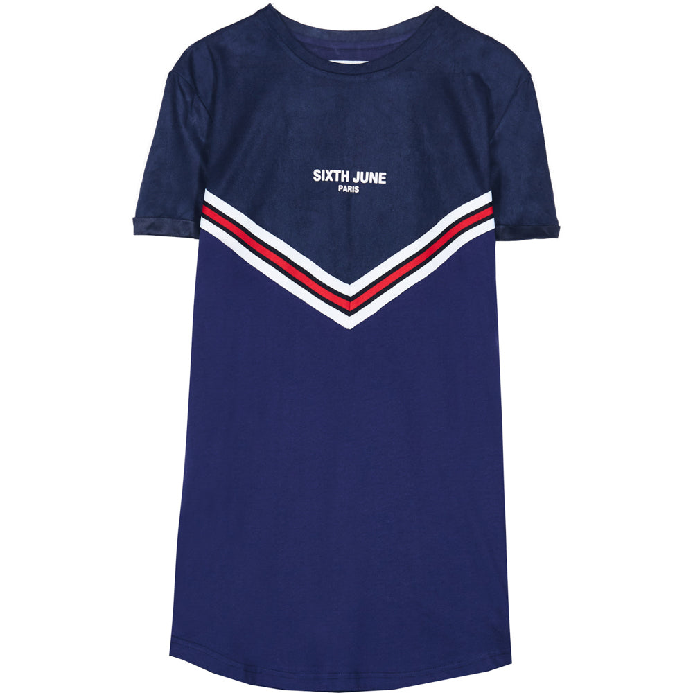 Sixth June - T-shirt bi-matière bande V bleu