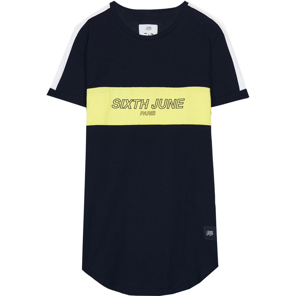 Sixth June - T-shirt tricolore texte noir jaune