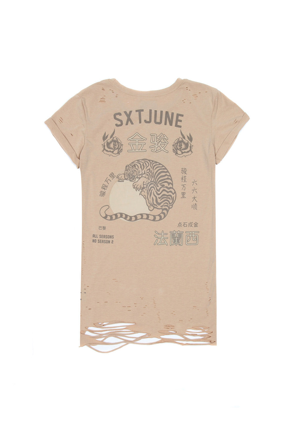 Sixth June - T-shirt imprimés chinois Femme destroy beige W2359VTS