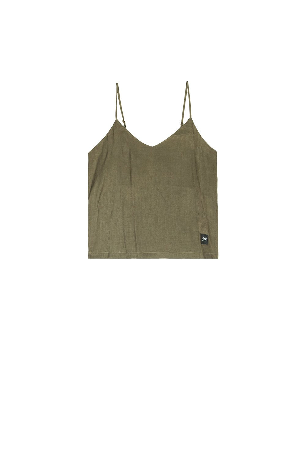 Khakifarbenes Tanktop mit Satinstreifen
