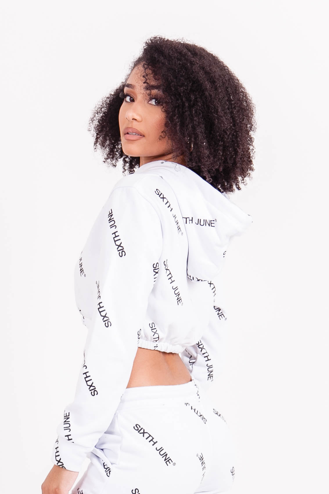 Sixth June - Sweat à capuche court imprimé all over blanc