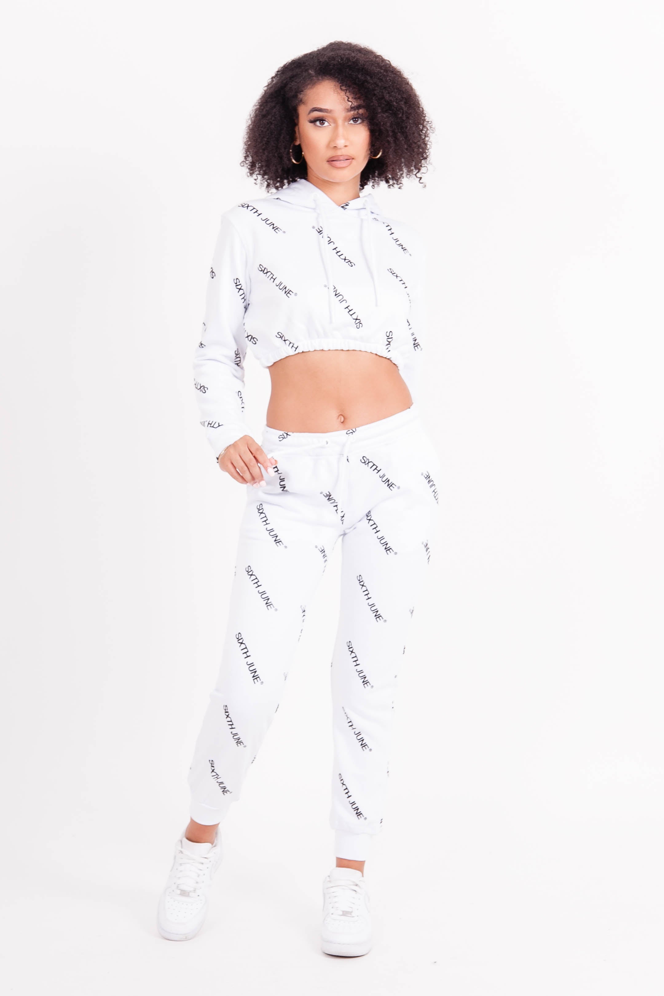 Sixth June - Sweat à capuche court imprimé all over blanc