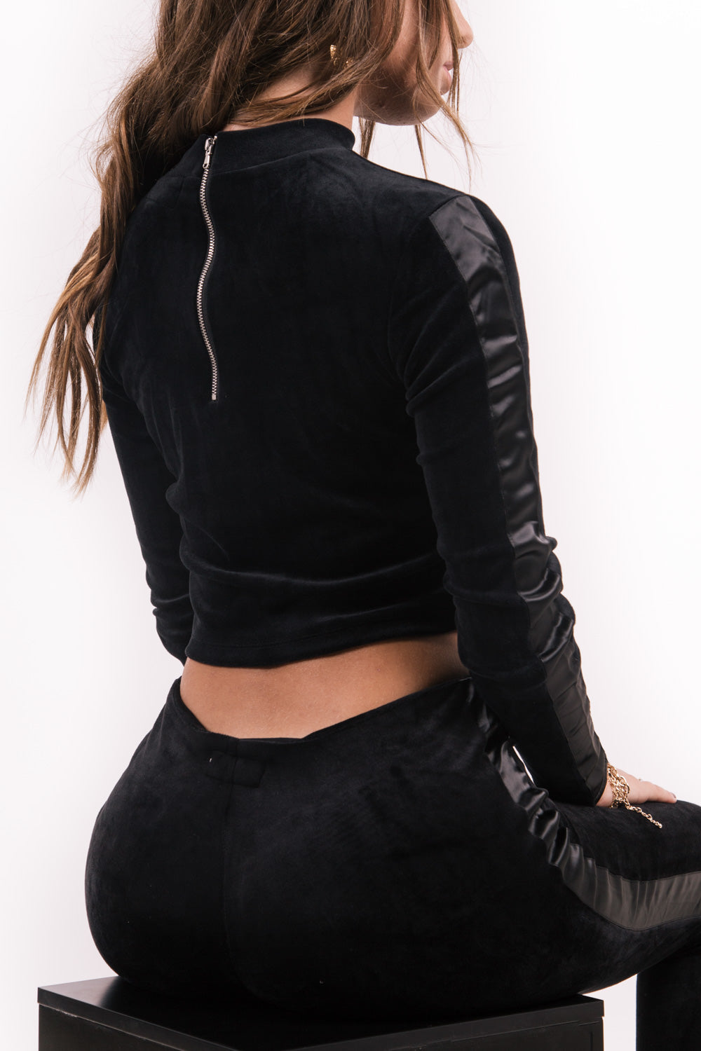 Sixth June - Crop top velours bandes noir