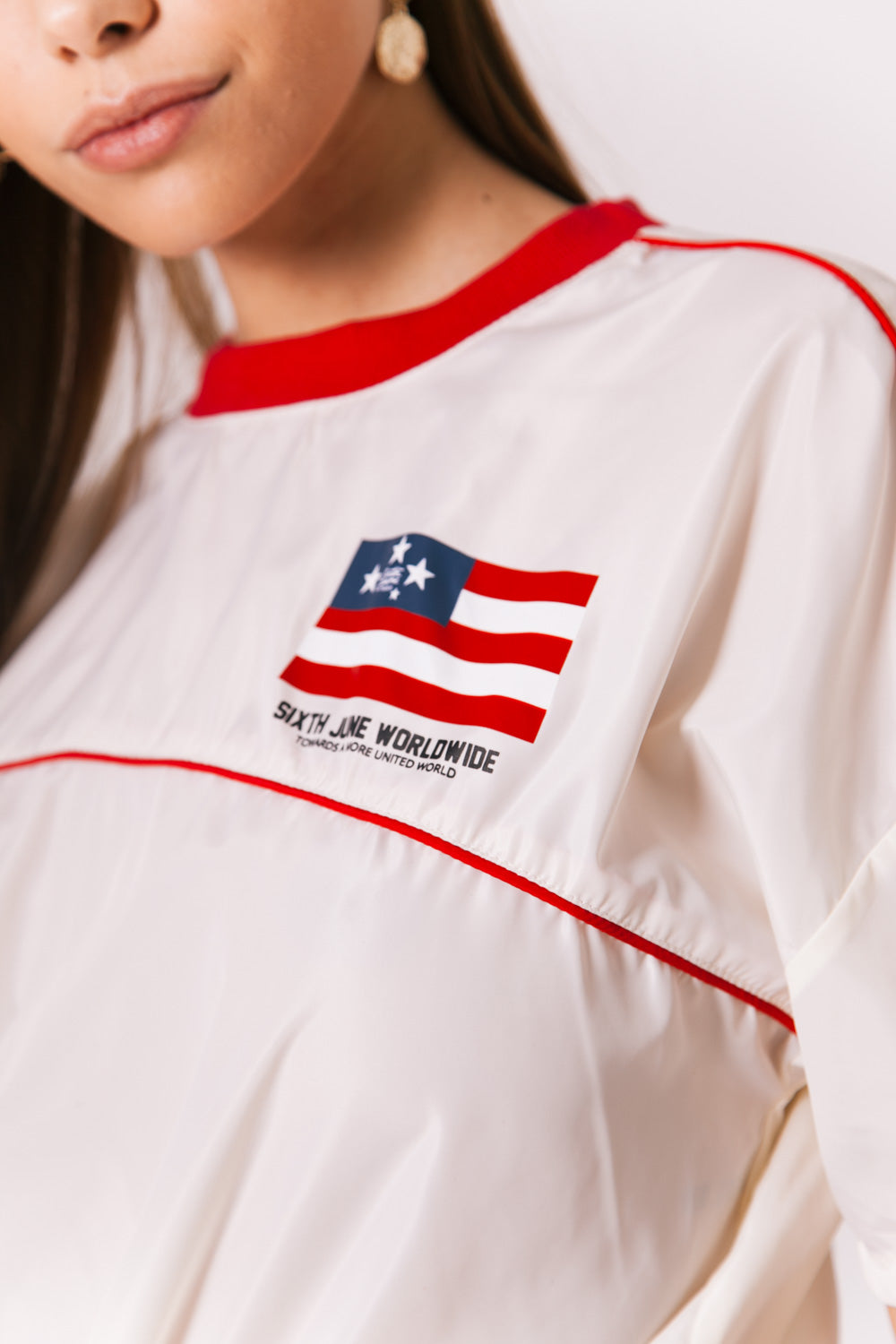 Sixth June - T-shirt crop top drapeau blanc rouge