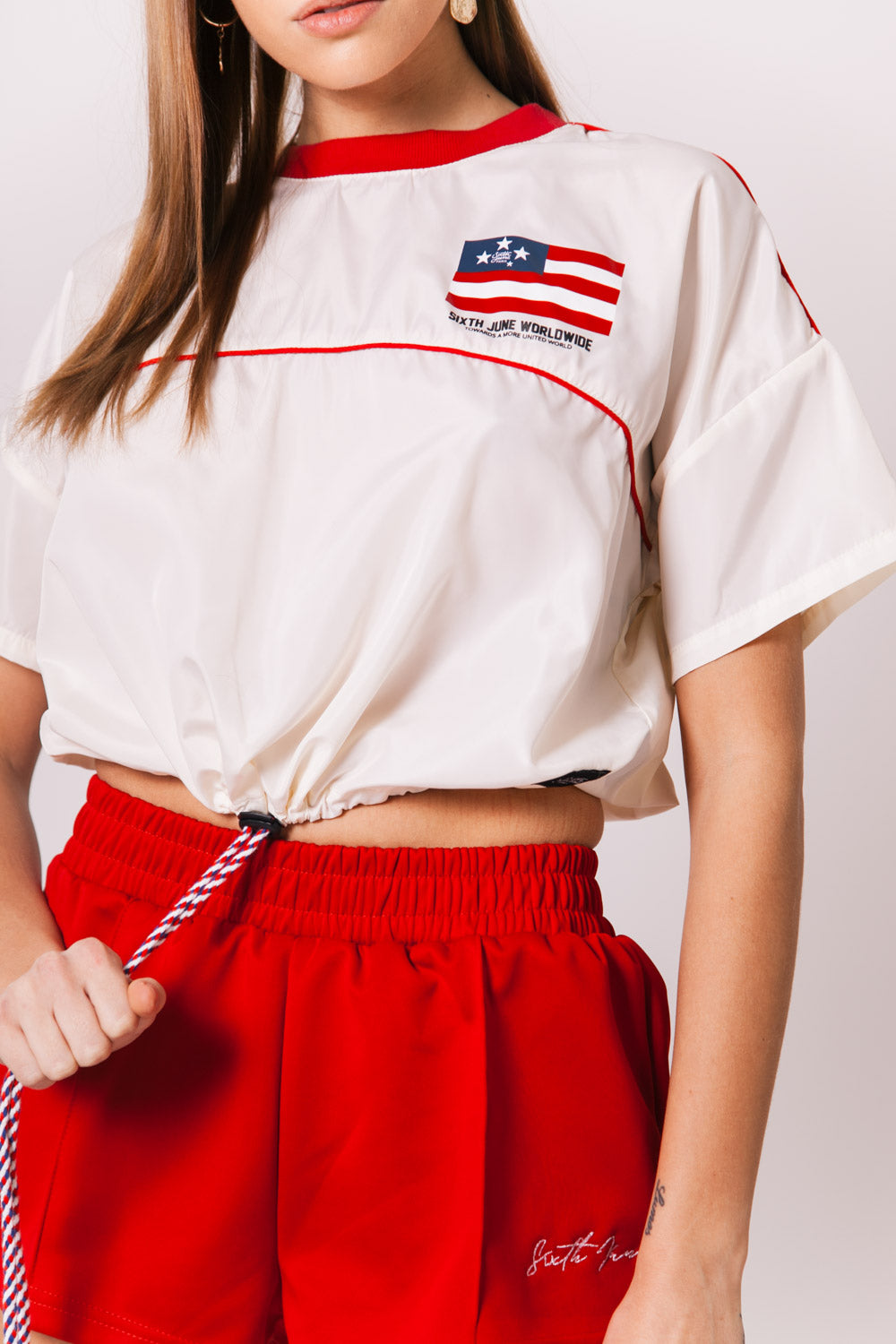 Sixth June - T-shirt crop top drapeau blanc rouge
