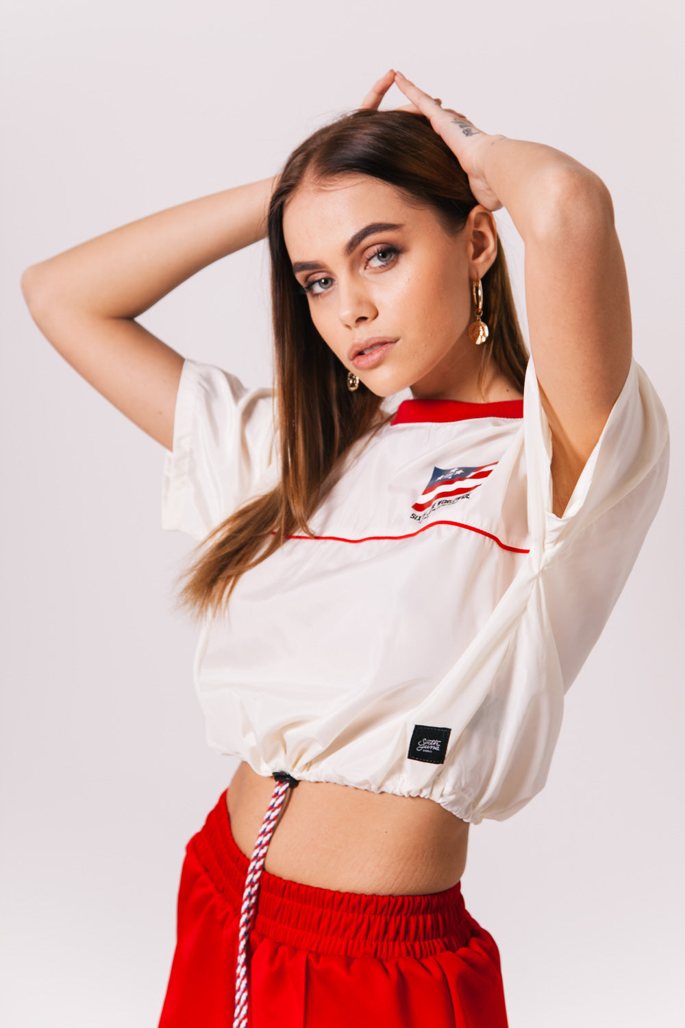Sixth June - T-shirt crop top drapeau blanc rouge