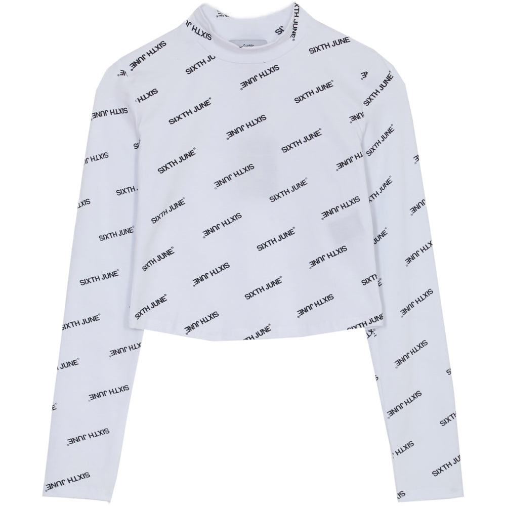 Sixth June - T-shirt crop top all-over logo blanc