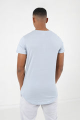 Sixth June - T-shirt bas arrondi long Bleu clair