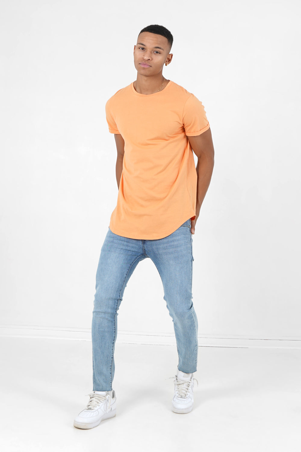 Sixth June - T-shirt bas arrondi long Orange clair