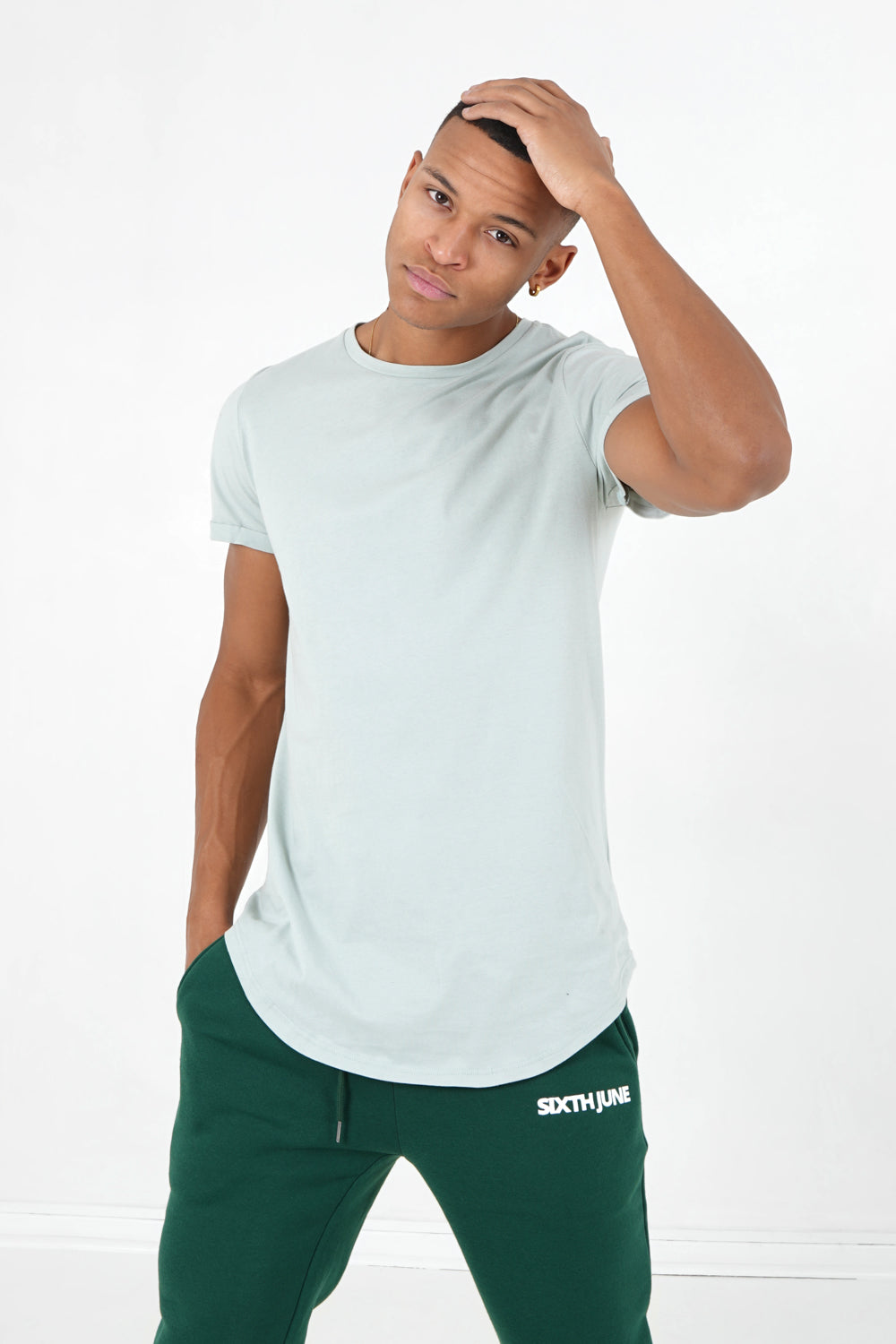 Sixth June - T-shirt bas arrondi long Vert clair