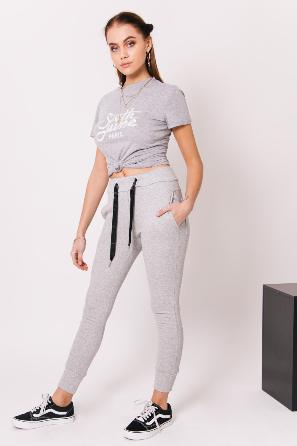 Sixth June - Jogging ruban satin Sixth June gris clair