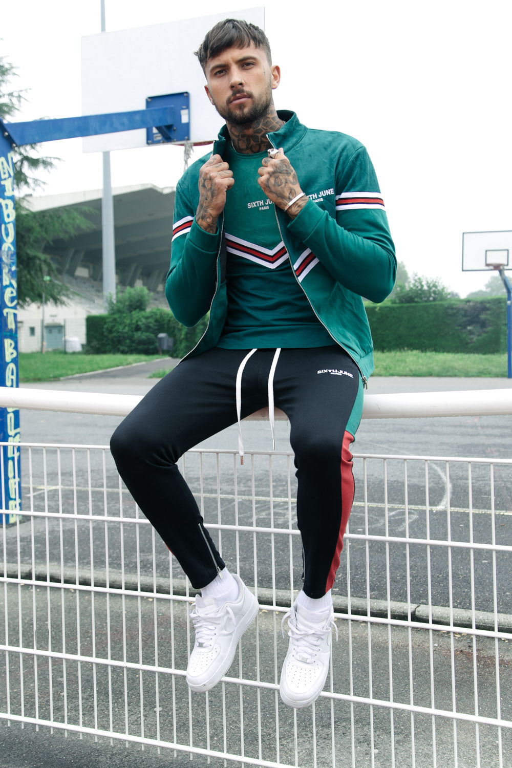 Sixth June - T-shirt bi-matière bande V vert