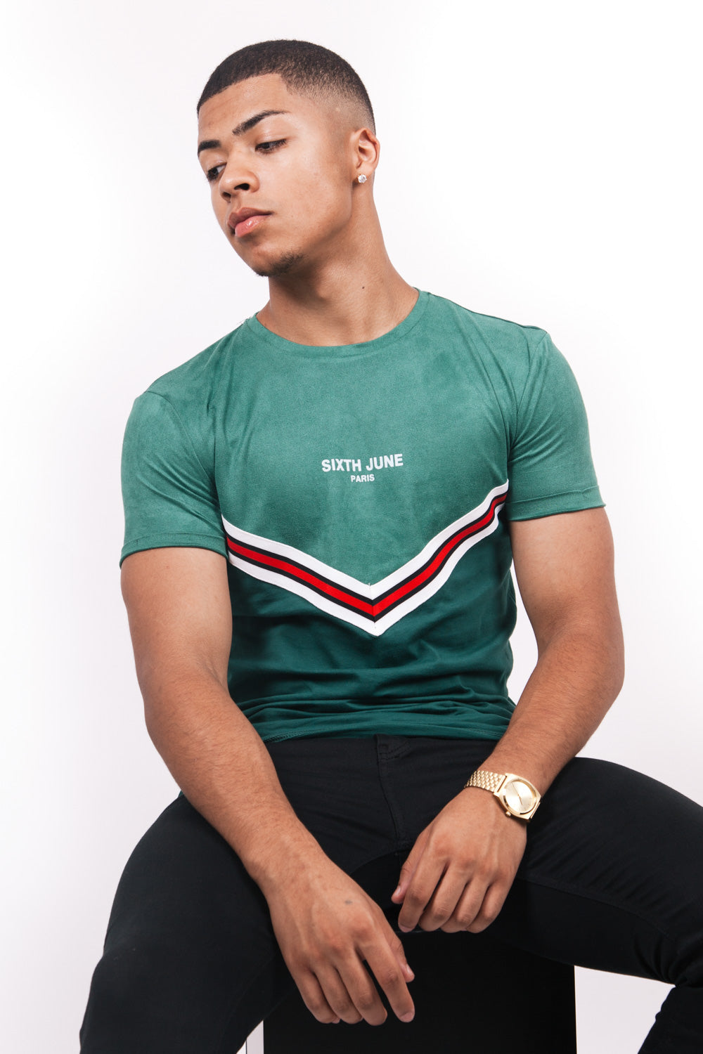 Sixth June - T-shirt bi-matière bande V vert