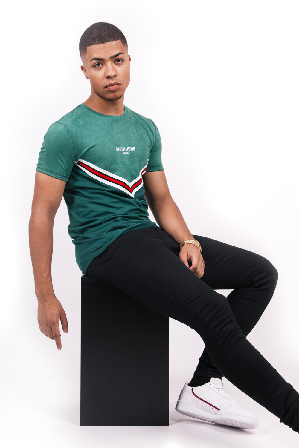 Sixth June - T-shirt bi-matière bande V vert