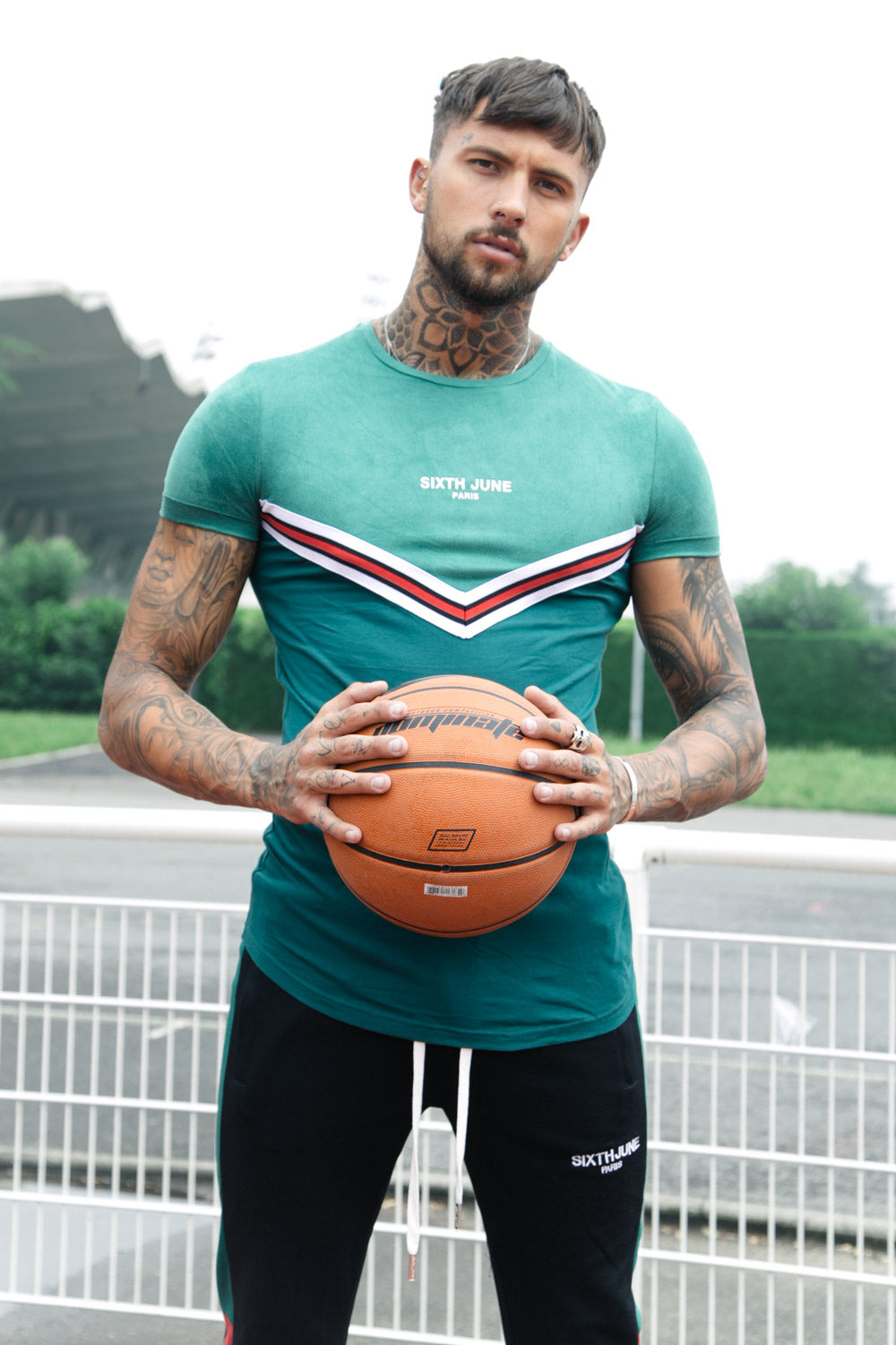 Sixth June - T-shirt bi-matière bande V vert