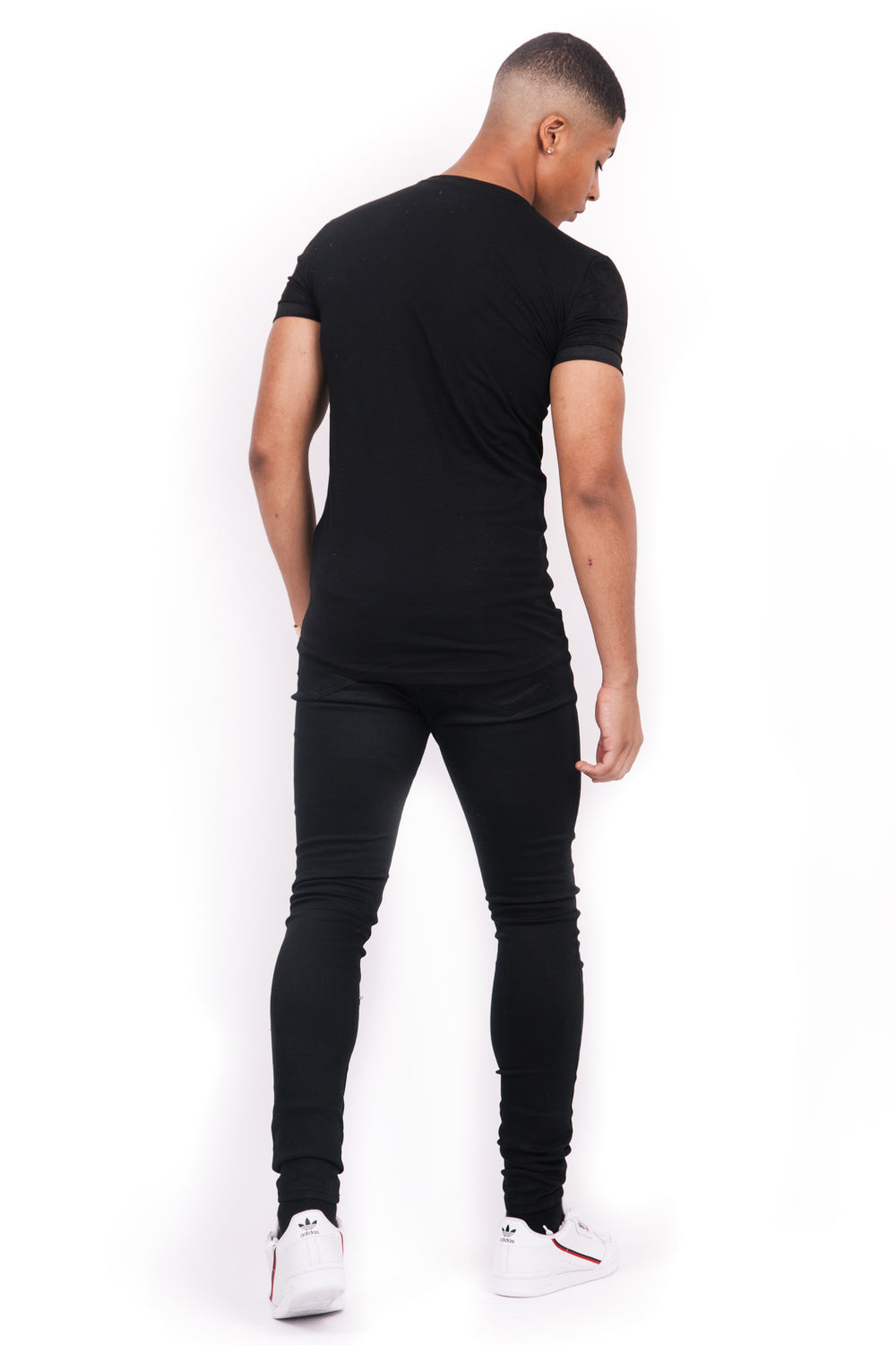 Sixth June - T-shirt bi-matière bande V noir