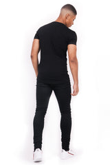 Sixth June - T-shirt bi-matière bande V noir