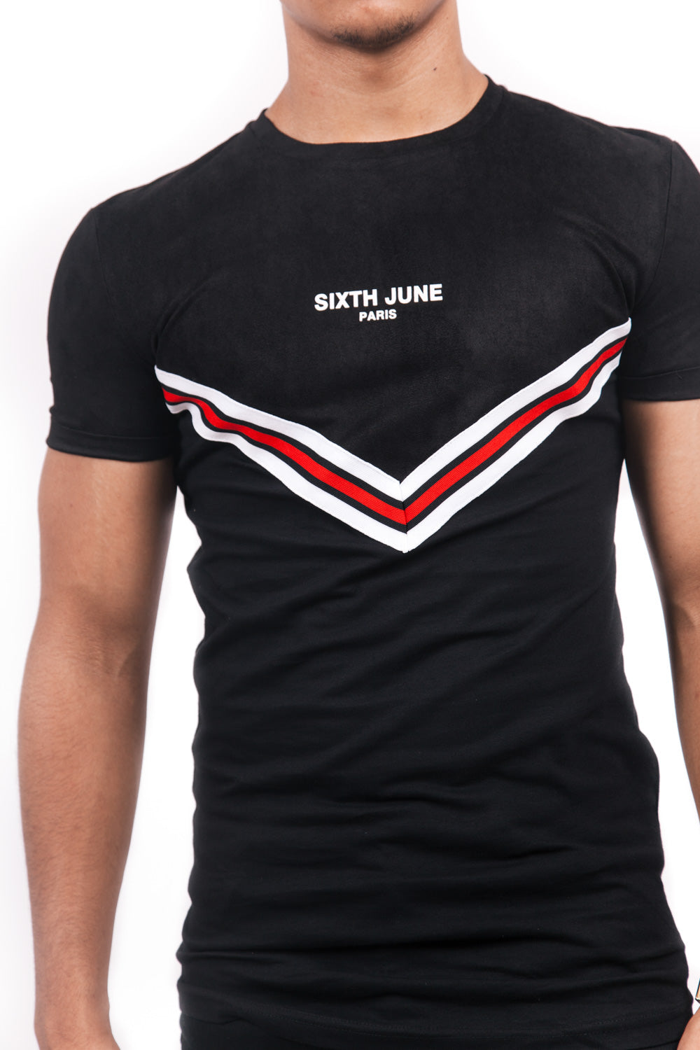 Sixth June - T-shirt bi-matière bande V noir