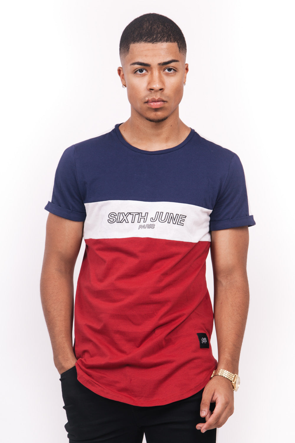 Sixth June - T-shirt tricolore texte bleu rouge blanc