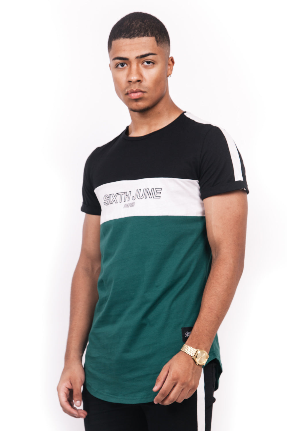 Sixth June - T-shirt tricolore texte noir vert blanc