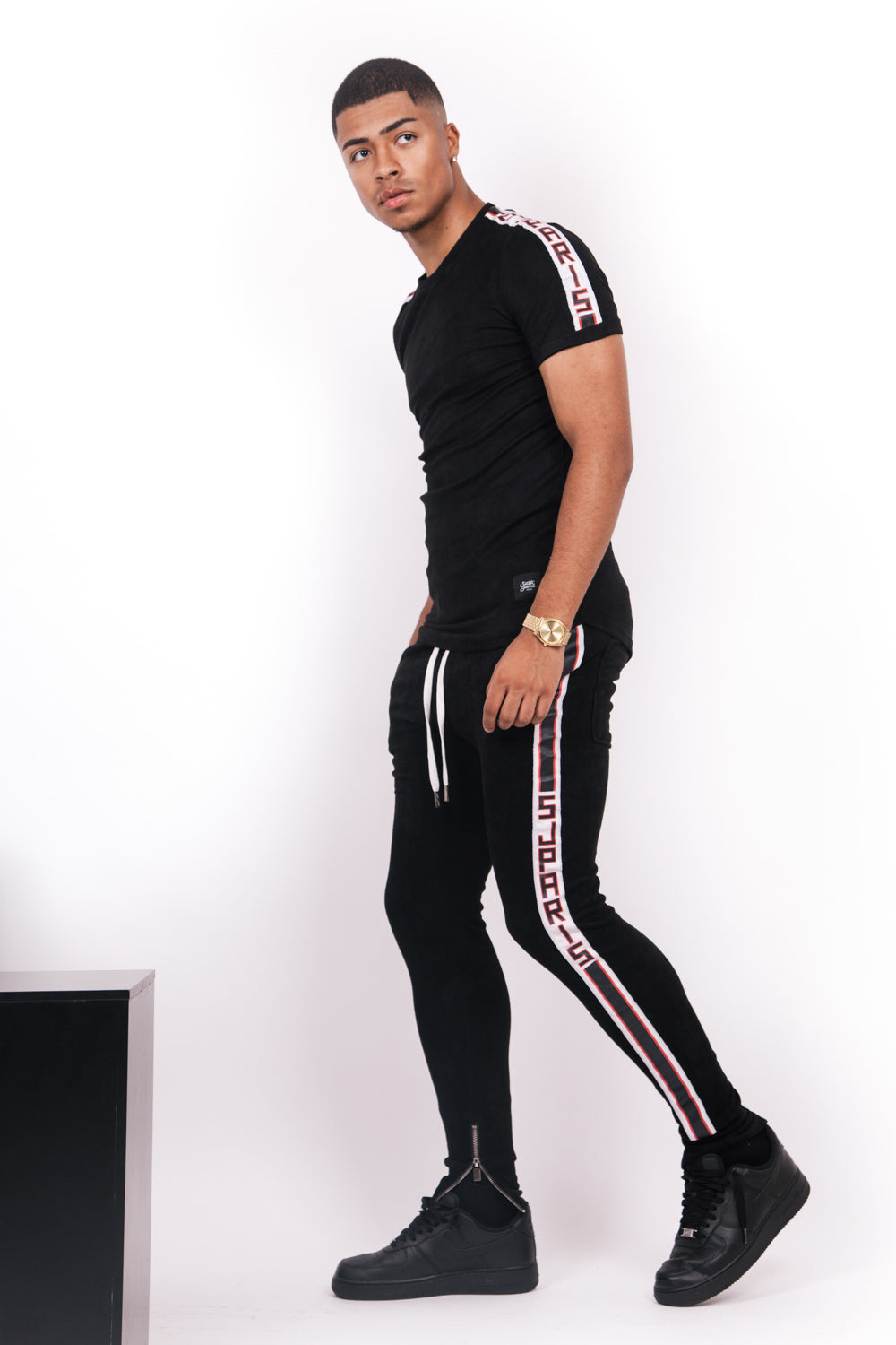 Sixth June - T-shirt suédine bandes texte noir blanc