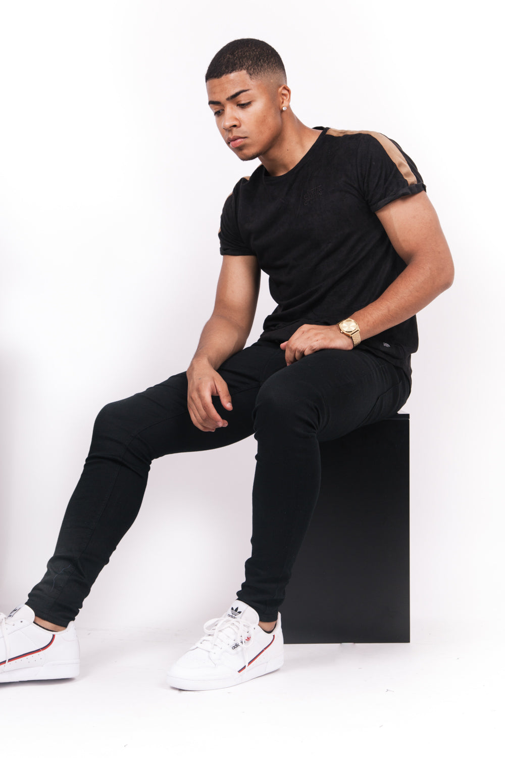 Sixth June - T-shirt suédine bandes noir