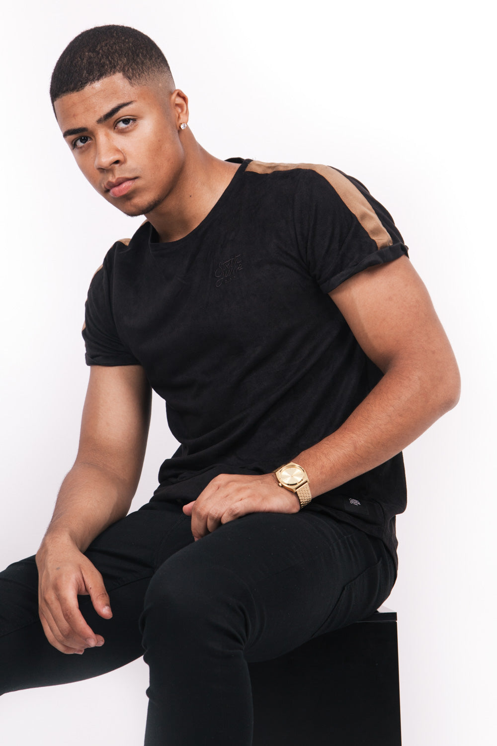 Sixth June - T-shirt suédine bandes noir