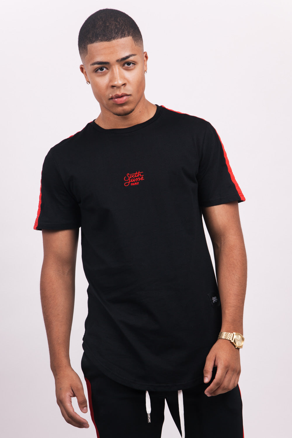 Sixth June - T-shirt bandes matelassées noir rouge