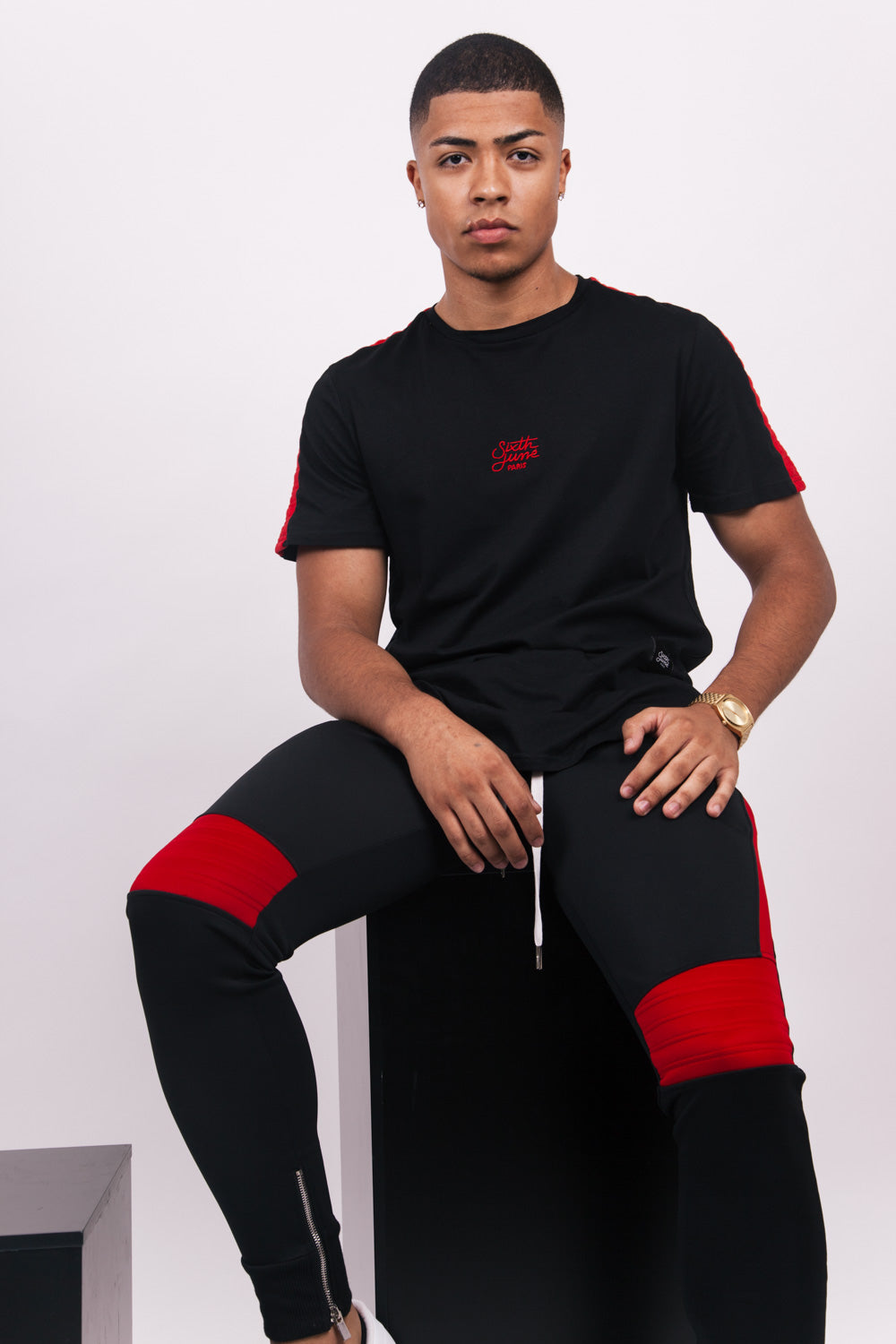Sixth June - T-shirt bandes matelassées noir rouge