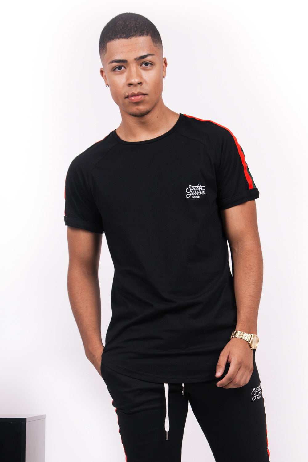 Sixth June - T-shirt bandes bicolores noir vert rouge