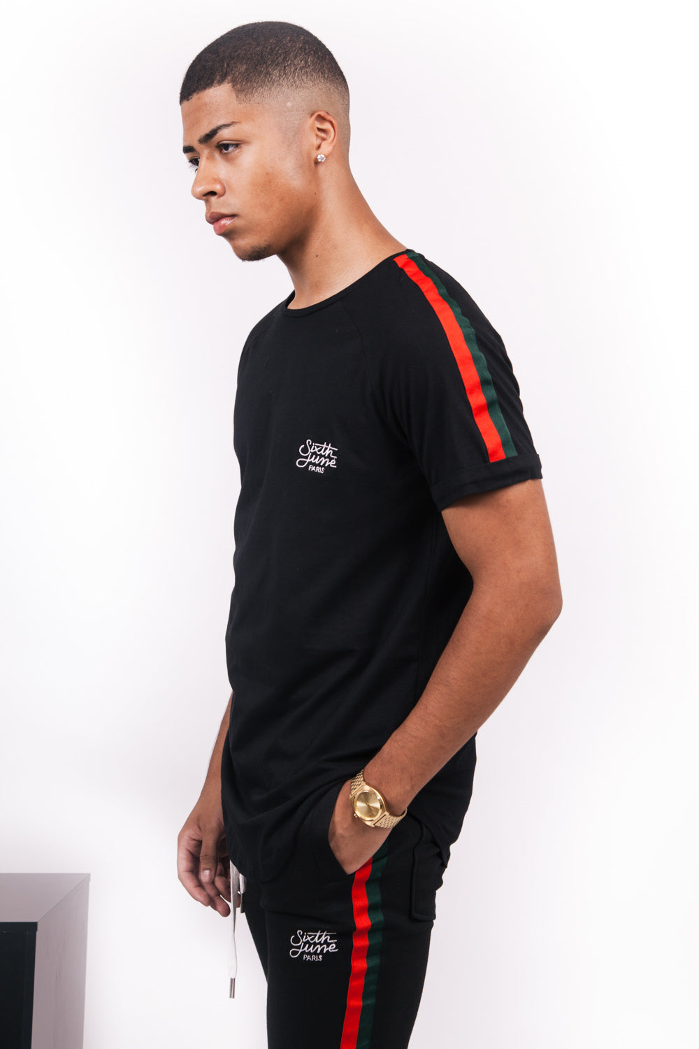 Sixth June - T-shirt bandes bicolores noir vert rouge