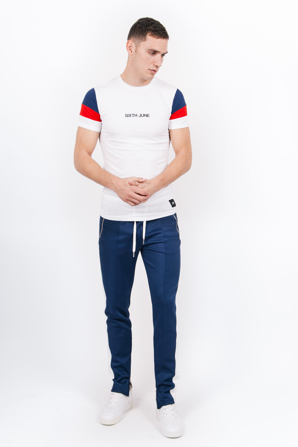 Sixth June - T-shirt manches tricolores blanc rouge bleu