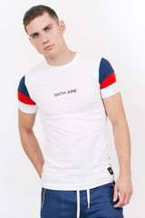Sixth June - T-shirt manches tricolores blanc rouge bleu