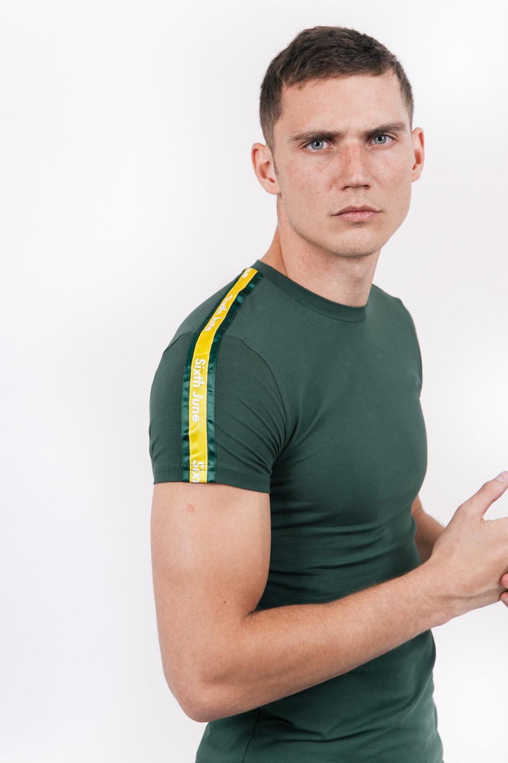 Sixth June - T-shirt bandes bicolores logo vert jaune