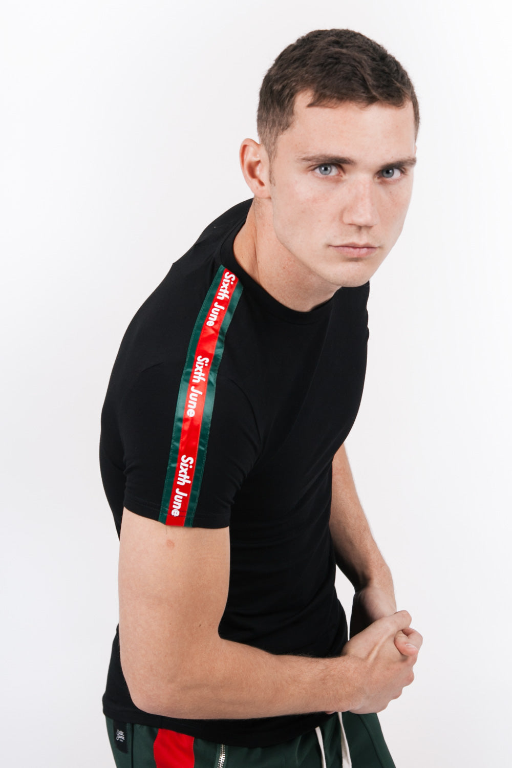Sixth June - T-shirt bandes bicolores logo noir rouge vert